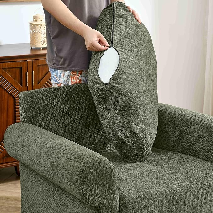 Living Room Chairs with Ottoman Small Accent Chair for Bedroom Single Sofa Couch with Chenille Fabric for Apartment and Small Places (Green)
