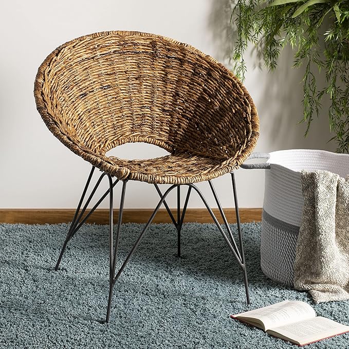 Safavieh Home Sierra Coastal Natural Rattan and Dark Steel Round Accent Chair