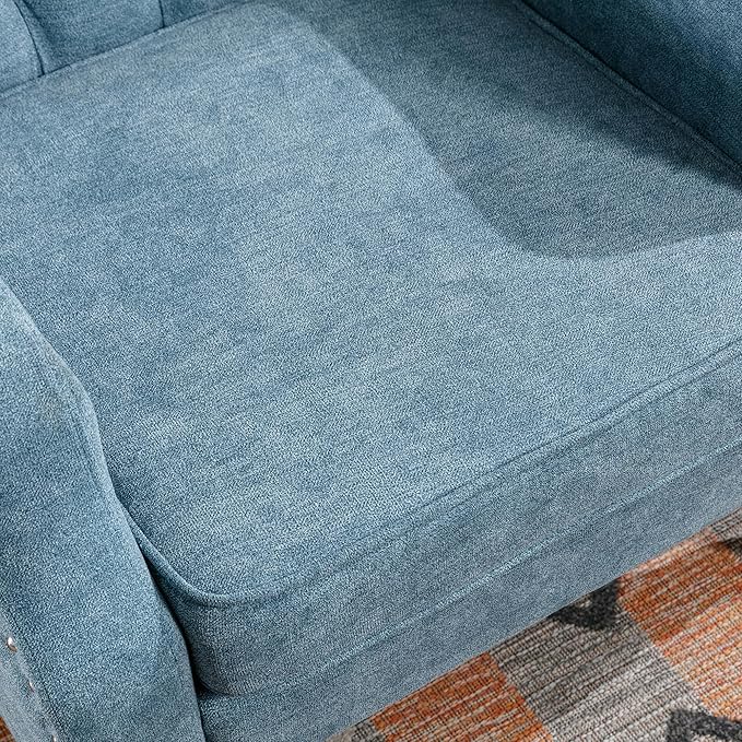 Generic Blue Accent Chair Living Room Chair Footrest Chair Set with Vintage Brass Studs Button Tufted Upholstered Armchair for Living Room Comfy Reading Chair for Bedroom Reception Room