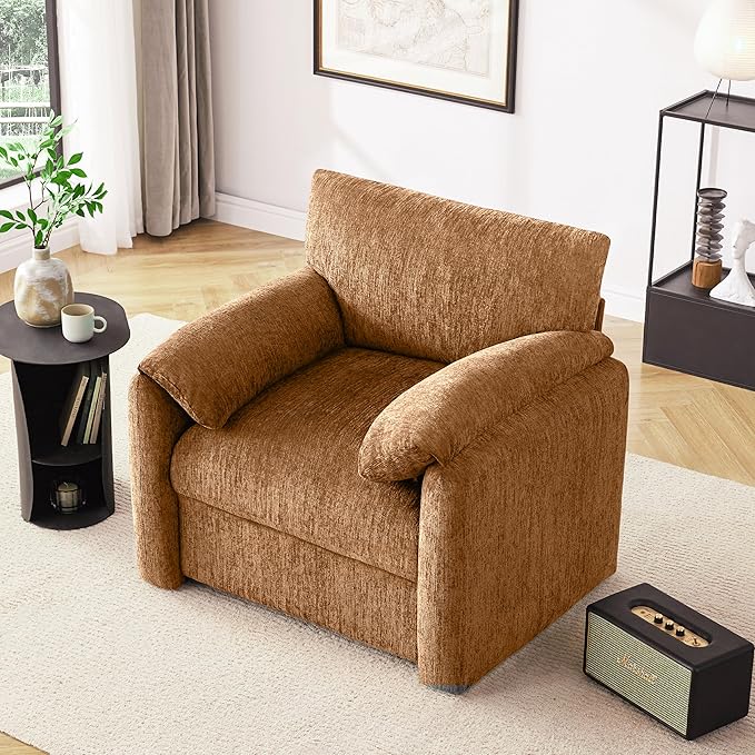 Chenille Oversized Armchair 38.6' Wide Accent Chairs for Living Room &amp Bedroom Modern Lounge Chair Upholstered Mid-Century Reading Chair (Rustic Bronzing Cloth 1 Pack)