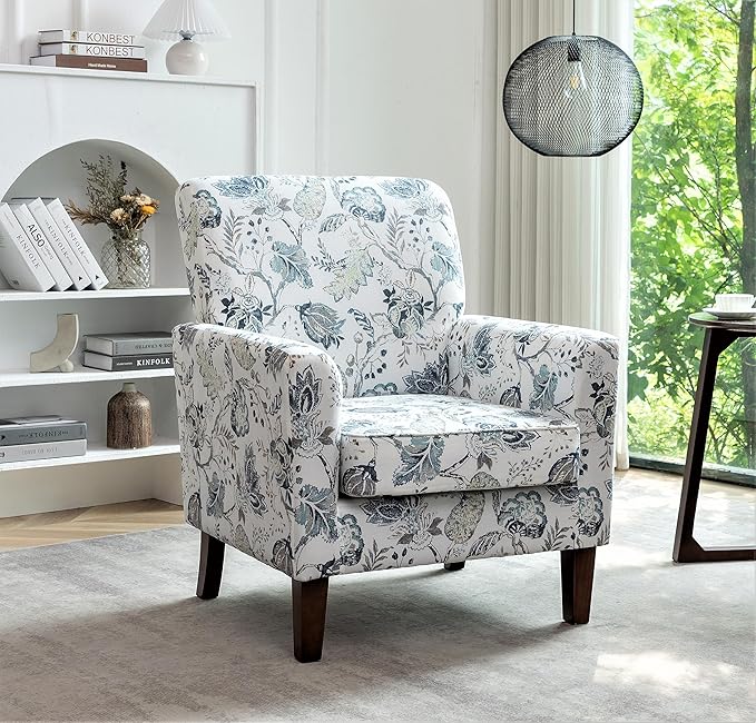 Contemporary Accent Arm Chair with Birch Wood Frame and Velvet Upholstery Armchair for Office and Living Room Decor Removable Cushions 07 Printed Fabric