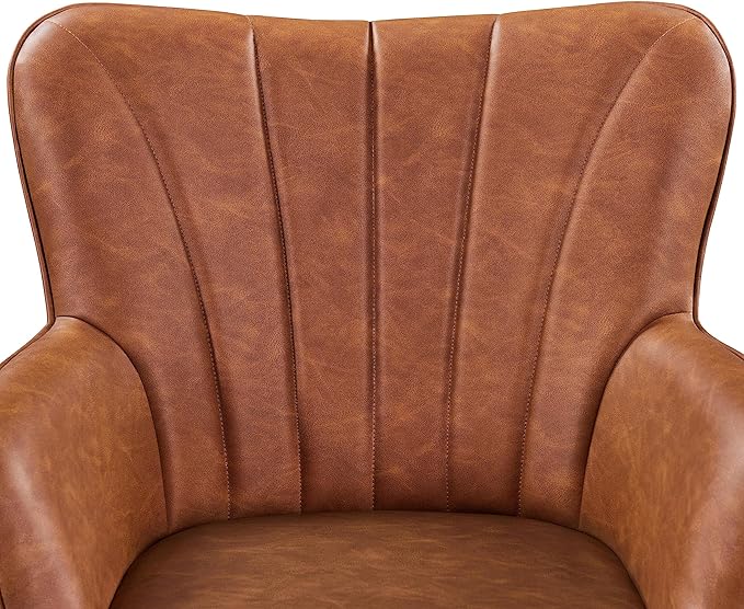 Topeakmart Faux Leather Accent Chair Modern Armchair with Sturdy Metal Legs for Living Room Bedroom Brown