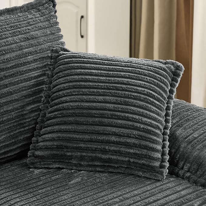 Oversized Armchair with Ottoman Corduroy Reading Chair for Bedroom &amp Living Room Modern Floor Sofa Chair Comfy Lazy Lounge Chair No Assembly Required Grey