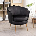 Velvet Barrel Accent Chair with Scalloped Silhouette and Gold Metal Legs Decorative Piece Suitable for Traditional Modern and Contemporary Spaces Black