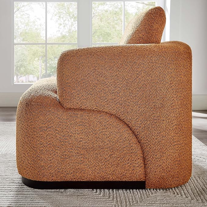 Oversized Living Room Chair Modern Comfy Boucle Accent Chairs with Throw Pillow Upholstered Armchair for Bedroom Office Waiting Room Fully Assembled (Curry)