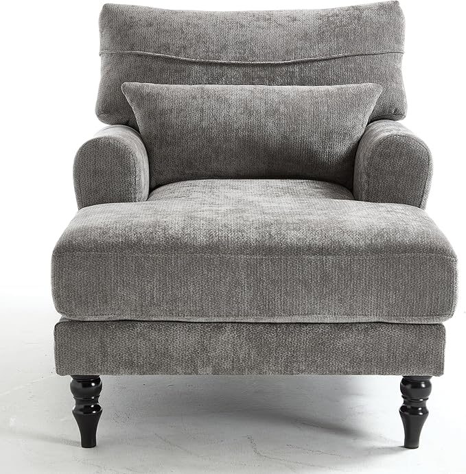 KEIKI Chaise Lounge Chair Indoor Modern Leisure Sleeper Sofa Chair w/Double Deep Cushion Accent Upholstered Reading Side Armchair Recliner Arm Chairs for Living Room &amp Bedroom Easy Assembly G
