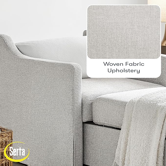 Serta Hawthorne 35 Slipcovered Convertible Accent Chair Cot Size Dreamcoil Comfort Finger Guard Protection Polyester Tweed Fabric Linen