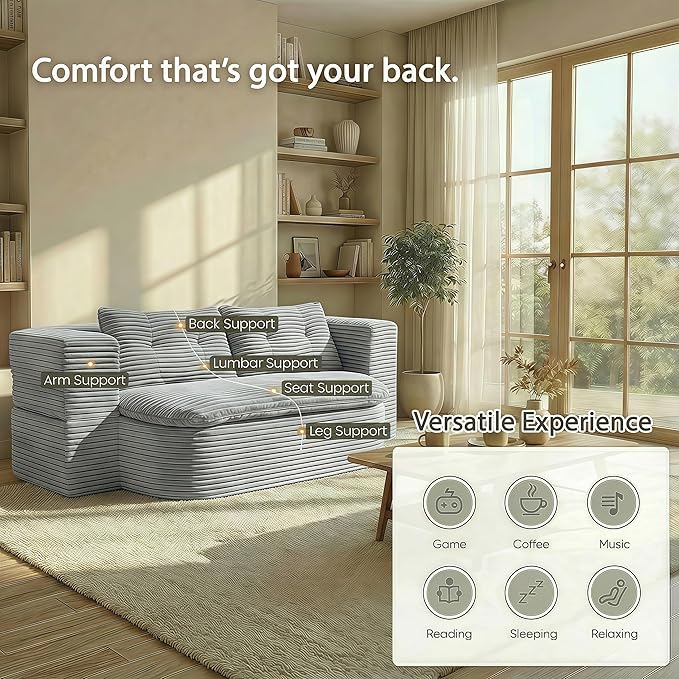 78.7-inch Folding futon Sofa Bed Full-Size Convertible Sleeper Couch Bed Memory Sponge Double Sofa with Comfortable Mattress Suitable for Living Room and Guest Room (light gray 78.7 inches)