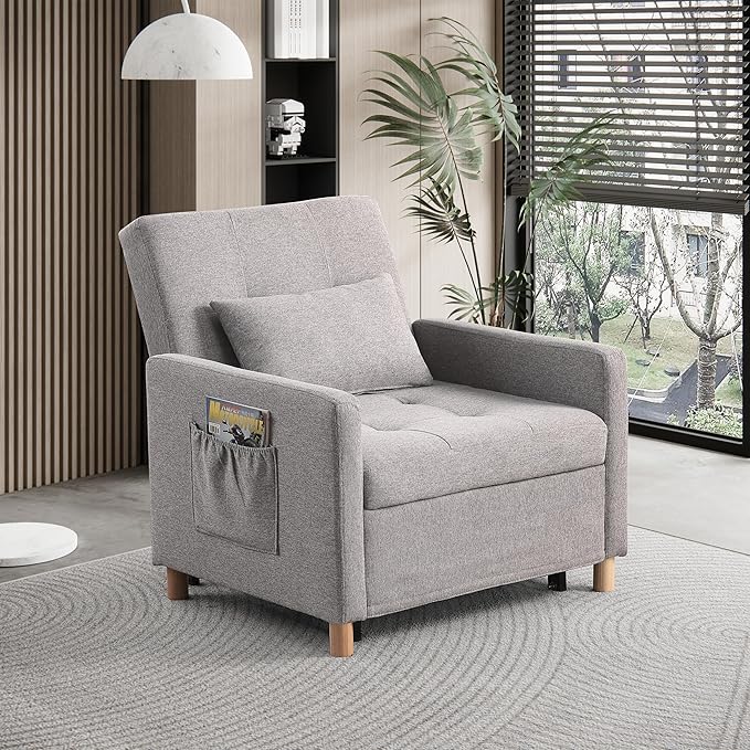 Sleeper ChairConvertible Sleeper Sofa ChairPull Out Sleeper Chair with Adjustable BackrestMulti-Functiona Lounge Chair for Living Room(Light Grey)