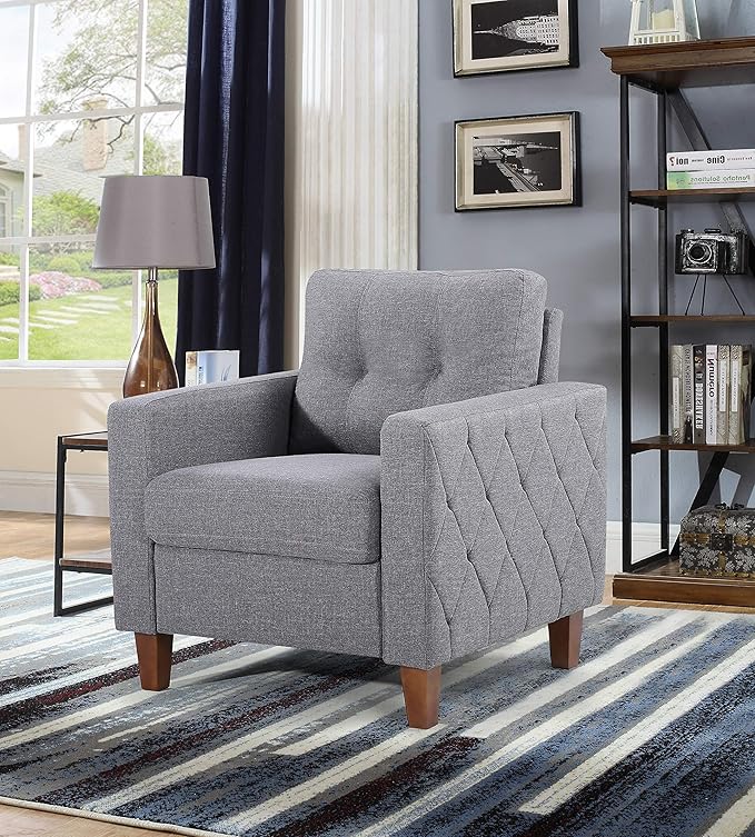 Container Furniture Rossetti Tufted Accent Armchair Mid Century Upholstered Sofa Chair for Living Room Bedroom Home Office with Removable Seat and Back Cushion in Dark Gray 32.87 Inches