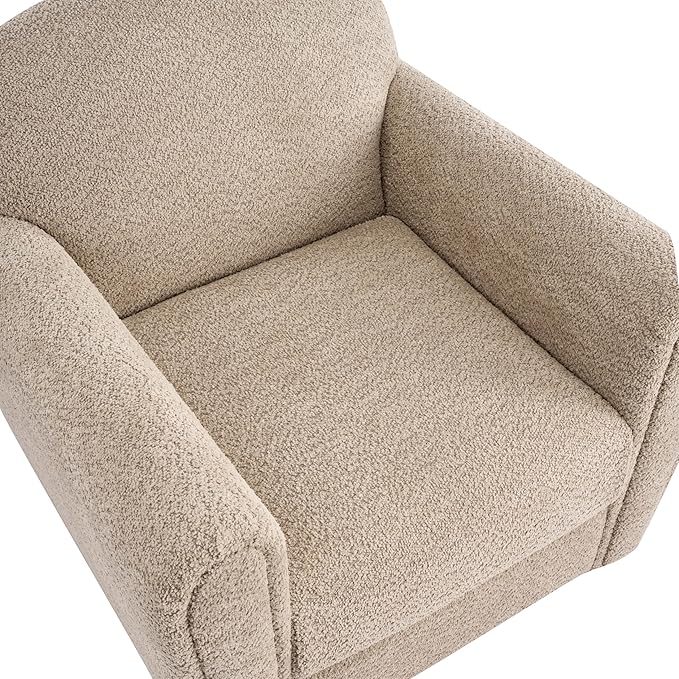 Christopher Knight Home Peysz Modern Accent Chair Boucle Upholstered Armchair with Rounded Wooden Legs Comfortable Single Sofa Soft Cushion Seating Lounge Chair Indoor Light Brown