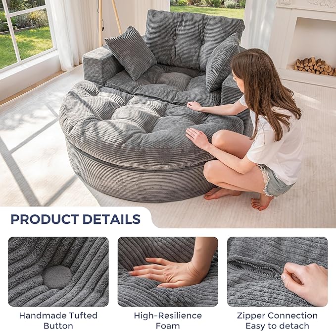MAXYOYO L Shape Sectional Sofa Couch and Round Chaise Lounge Modern Cloud Couch with Ottoman Comfy Sofa with Layered Cushion Tufted Upholstered Sleeper Chair for Living Room No Assembly Required