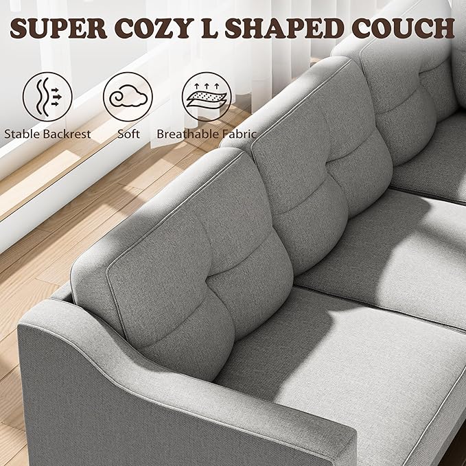 Convertible Sectional Sofa L Shaped Couch 5-Seat Sofas for Living Room Small Apartment Reversible Sectional Couch Light Grey