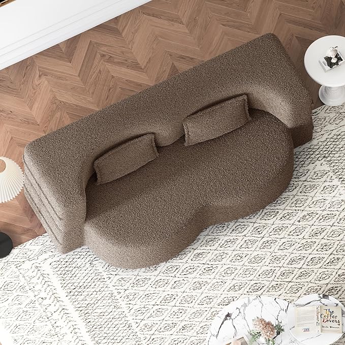 78 Folding Foam Sofa BedFull Size Folding Mattress Boneless Couch for Living Room15 Seat Height Convertible Teddy Fabric Foam-Filled Loveseat Sleeper Sofa Bed (Brown)