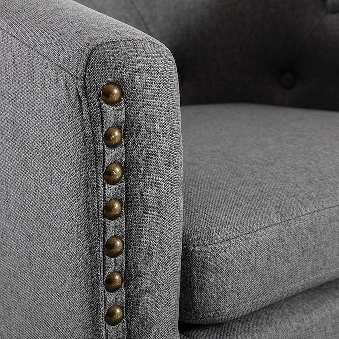 Generic Linen Fabric Tufted Barrel ChairTub Chair for Living Room Bedroom Club Chairs Grey