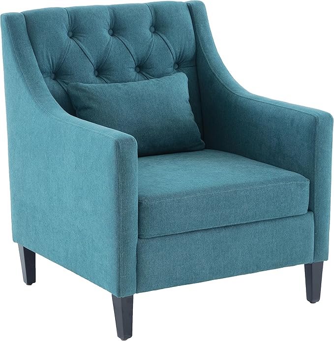 Living Room Chairs Accent Armchair with Lumbar Pillow Elegant Bedroom Reading Chair Mid Century Design Upholstered Sofa Chair Teal