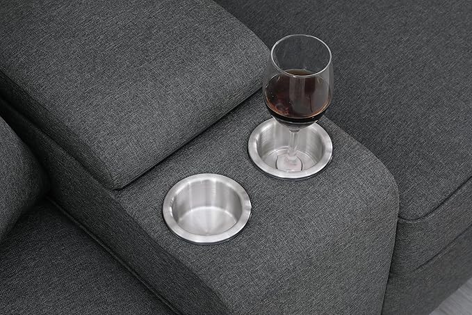 127 L-Shaped Sectional Couch with Movable Ottoman &amp 6 Throw Pillows7 Seat Chenille Upholstered Sofa W/2 Cup HoldersUSB Port &amp Hidden Storage BoxDIY Combinationfor Living RoomApartmentGr