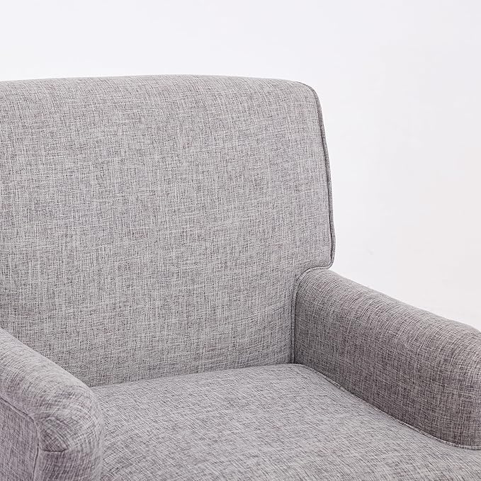 Vintage Upholstered Linen Fabric Armchair with Solid Wood Legs Accent Chair Single Sofa Chair for Living Room Office Apartment Hotel Lobby (Coffee-7.22)
