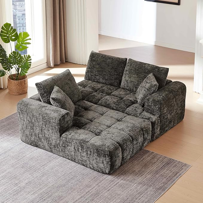108'' Modular Sectional Cloud Couch L-Shape Boneless Couch for Living Room with Deep Seat Comfy Sleeper Sofa for Living Room Apartment Reception Spaces No Assembly Required Brown