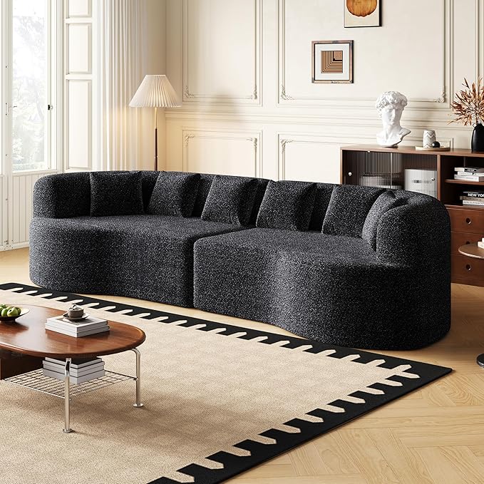 KEIKI 106.3 Curved Sectional Sofa Oversized Cloud Couch with 6 Pillows Deep Seat Sofa for Living Room Guest Bedroom No Assembly Required Black