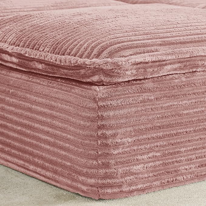 Oversized Armchair with Ottoman Corduroy Reading Chair for Bedroom &amp Living Room Modern Floor Sofa Chair Comfy Lazy Lounge Chair No Assembly Required Pink