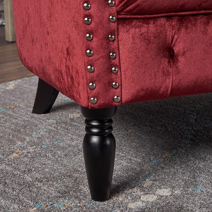 GDFStudio Melaina Tufted Chesterfield Velvet Loveseat with Scrolled Arms Garnet and Dark Brown