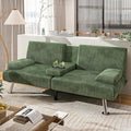 Shahoo Modern Upholstered Convertible Folding Futon Sofa Bed with Removable Armrests Metal Legs 2 Cup Holders for Living Room Green