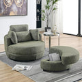 kevinplus Swivel Barrel Chair Accent Chair with Storage Ottoman for Living Room Modern Round Upholstered Single Sofa Couch Chair for Apartment Bedroom Teddy Fabric Green (ø39'' x 30.5'')