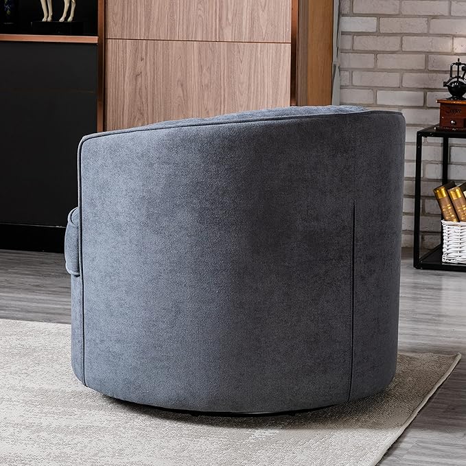 Swivel Accent Barrel Chair 33 Tufted Back Fabric Sofa Barrel Chair Modern Round Lounge Club Chair for Living Room Bedroom Hotel (Grey+Round+L)