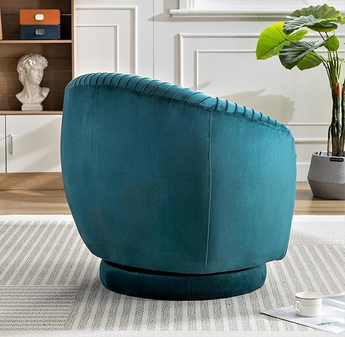 Modern Barrel Swivel Chair with Plush Velvet Upholstery and Smooth 360° Rotation Round Accent One-Seater Sofa for Living Room Bedroom and Office Greenish Blue