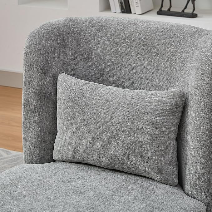 Modern Swivel Accent Chair 25.2 Wide Chenille Upholstered Armless Sofa Chair with Pillow 360° Swivel Reading Chair with Metal Base for Living Room Family Room Bedroom Lounge Area Office Grey