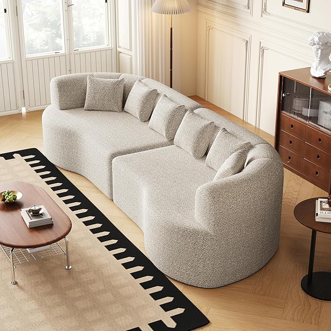 106.3” Curved Sectional Sofa Oversized Curved Couch for Living Room Modern Chenille Fabric Sofas Foam Couch Modular Cloud Couches with Pillows No Assembly Light Khaki