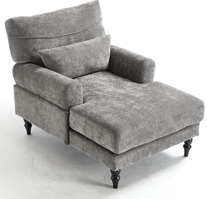 KEIKI Chaise Lounge Chair Indoor Modern Leisure Sleeper Sofa Chair w/Double Deep Cushion Accent Upholstered Reading Side Armchair Recliner Arm Chairs for Living Room &amp Bedroom Easy Assembly G
