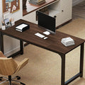NSdirect Large Office Desk for Home Office Large 63” Computer Desk Table Wide Writing Study Desk for 2 Person Metal Sturdy Frame Thicker Steel Legs Black Chocolate