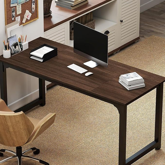 NSdirect Large Office Desk for Home Office Large 63” Computer Desk Table Wide Writing Study Desk for 2 Person Metal Sturdy Frame Thicker Steel Legs Black Chocolate