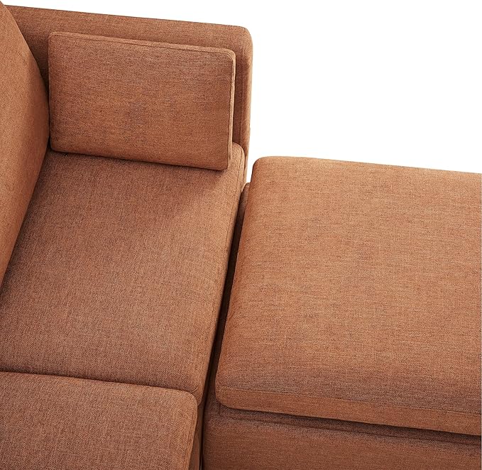 CHITA Modular Sectional Sofa FSC Certified L Shaped Couch with Reversible Chaise Modular Sectional Couch for Small Space 78 inch Width 3 Seat Modular Sofa with Storage Ottoman Terracotta