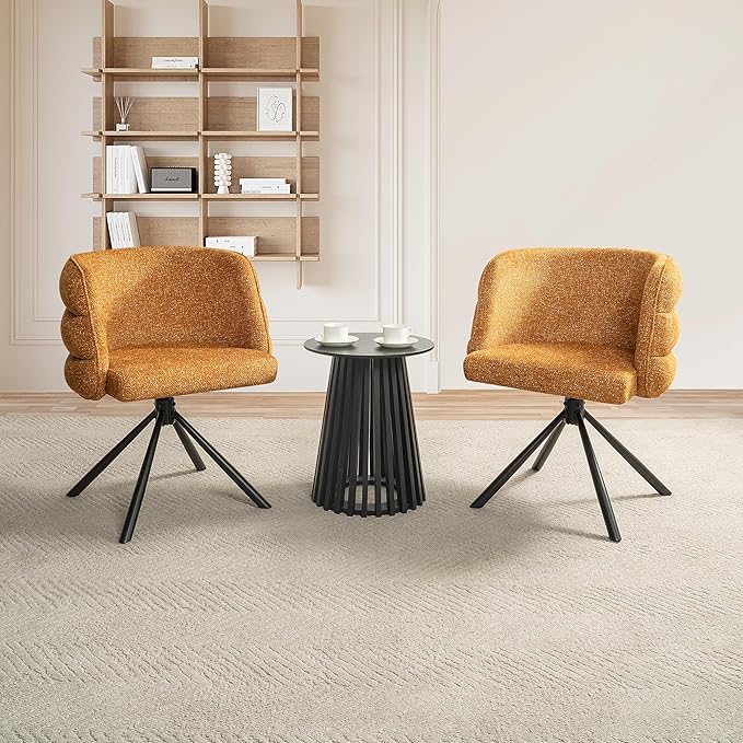 KEIKI 270° Swivel Home Office Desk Chairs Set of 2Modern Dining Chairs Upholstered Bedroom Chairs with Metal BaseMakeup Chair for Vanity for Living Room Bedroom Orange