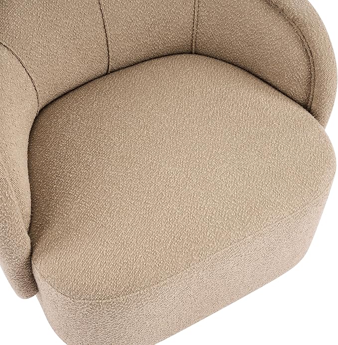 Scott Living Amanda Carly Low Profile Accent Chair Round Backrest Side Chair Living Room Armchair with Boucle Fabric Cushion Comfy Reading Chair for Bedroom Wooden Single Lounge Sofa Dark Beige