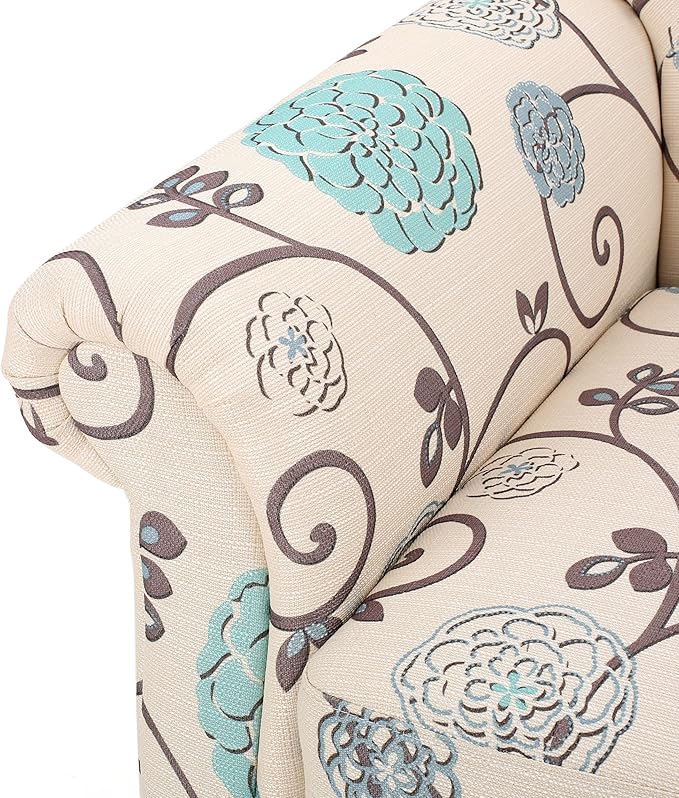Accent Chairs with Arms for Living Room Bedroom Tufted Club Chair Deco Teal Floral Upholstery