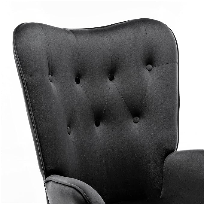 Chic Accent Arm Chairs for Living Room Bedroom or Home Office Button-Tufted Midcentury Armchair with Wingback Design and Splayed Legs Black