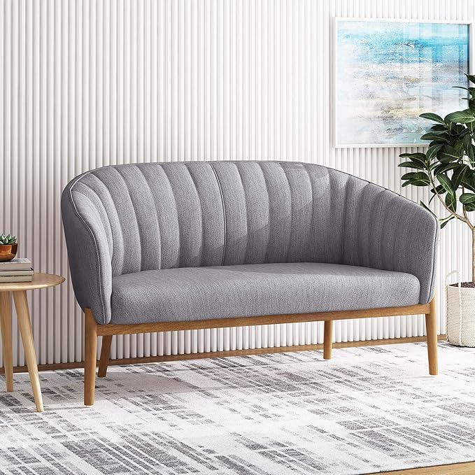 Great Deal Furniture Noble House Galena Mid-Century Fabric Loveseat in Charcoal