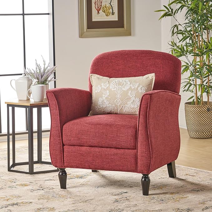 Merax Red Accent Chair Fabric Armchair Mid Century Modern Chair Set of 1 Cozy Single Seat Sofa Upholstered Reading Chair for Bedroom Living Room