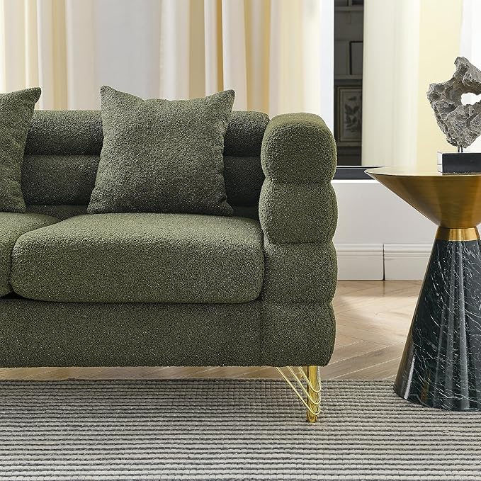 Black Sofa Set Living Room Furniture Sets Comfy Couch and Loveseat Teddy Boucle Fluffy Tufted 3 Seater Cloud Couch Sets for Bedroom Office juegos de muebles de sala Modern Soft Cushioned&amp Golden