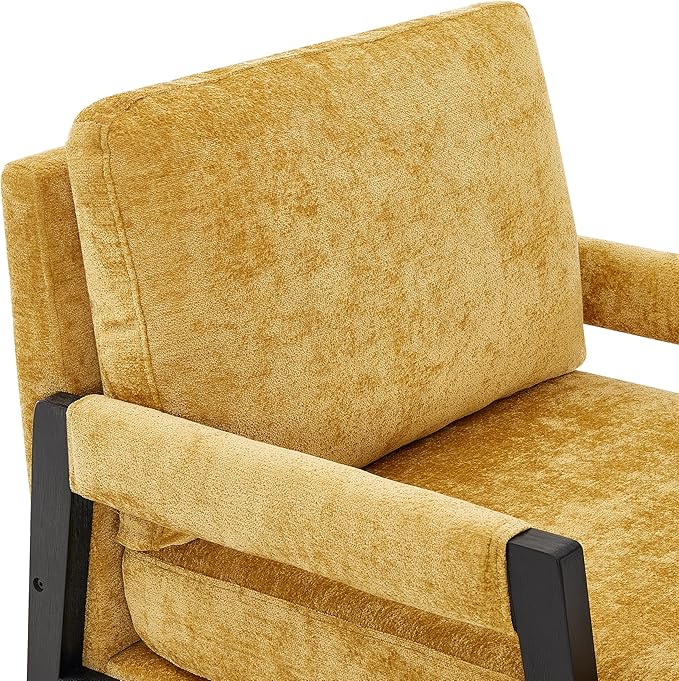Kelly Mid-Century Modern Chenille Accent Armchair - Yellow | Stylish and Comfortable Reading Chair for Living Room Bedroom | Removable Back Cushion