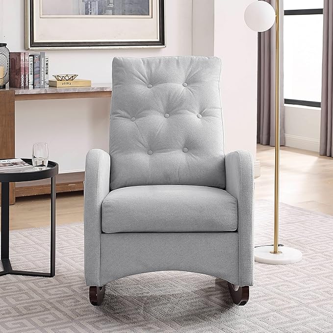 25.6 W Modern Accent High Backrest Living Room Lounge Arm Rocking Chair Two Side Pocket