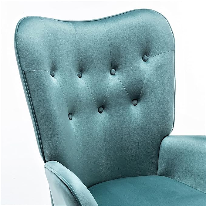 Chic Accent Arm Chairs for Living Room Bedroom or Home Office Button-Tufted Midcentury Armchair with Wingback Design and Splayed Legs Teal