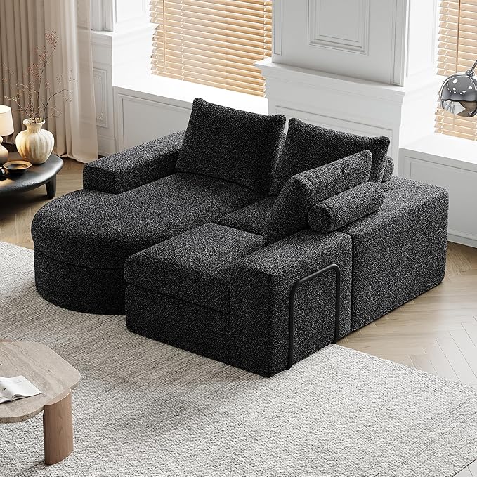 roomfitters 99 Modern Chenille Cloud Curved Sectional Sofa with Chaise L-Shaped Couch for Living Room or Apartment Black