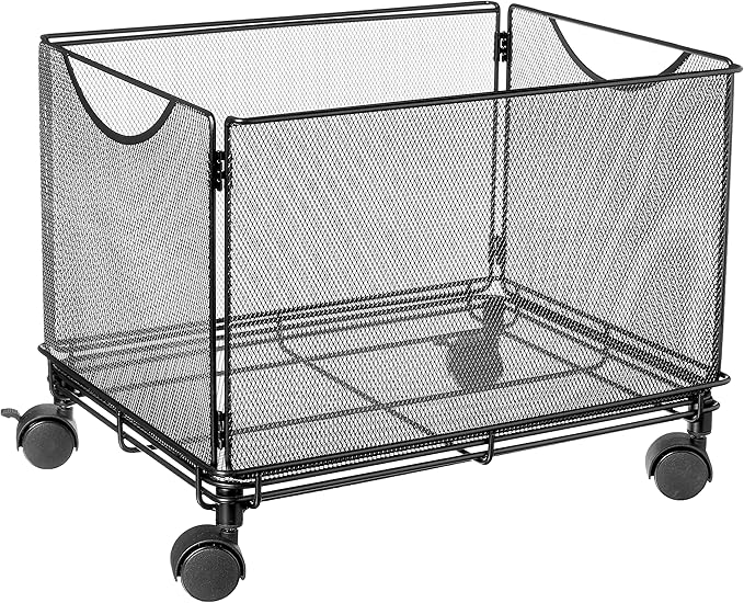 Safco Onyx Rolling Cart Desktop Tub File Fits Letter-Size Hanging Folders Collapsible Desk Organizer Durable Steel Mesh Construction Black