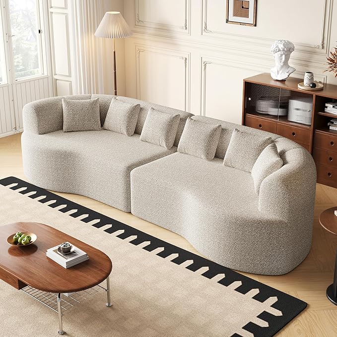 106.3” Curved Sectional Sofa Oversized Curved Couch for Living Room Modern Chenille Fabric Sofas Foam Couch Modular Cloud Couches with Pillows No Assembly Light Khaki