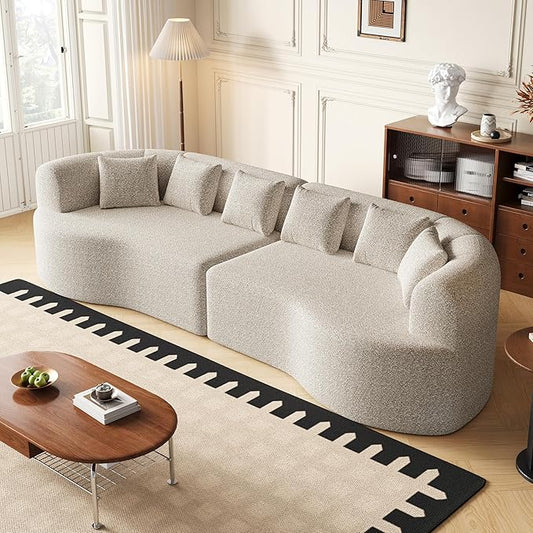 106.3” Curved Sectional Sofa Oversized Curved Couch for Living Room Modern Chenille Fabric Sofas Foam Couch Modular Cloud Couches with Pillows No Assembly Light Khaki